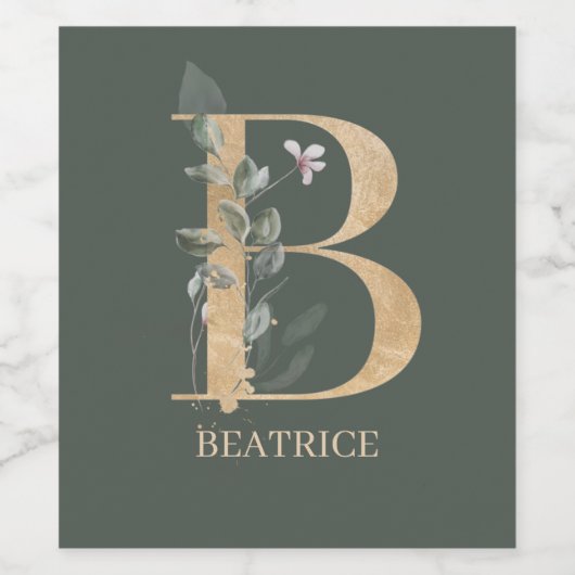 Bモノグラムパーソナライズされたフローラ ワインラベル (シングルラベル)