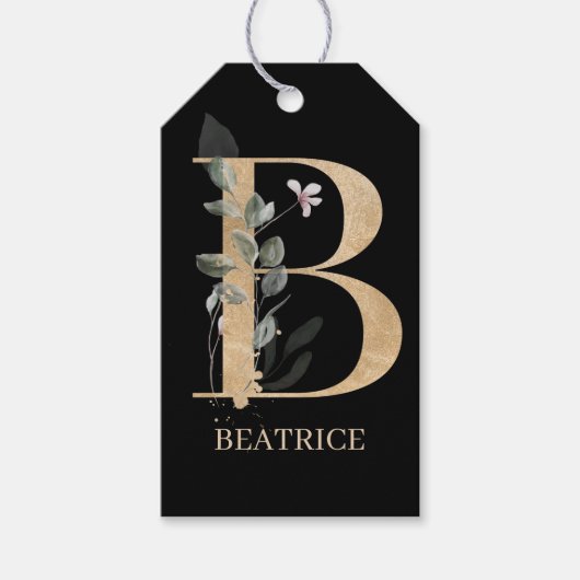 Bモノグラムフローラパーソナライズされたギフトラベル ギフトタグ (正面)