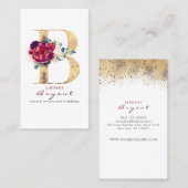 Bモノグラムブルゴーニュ赤い花とフェイク金ゴールド 名刺 (正面/裏面)