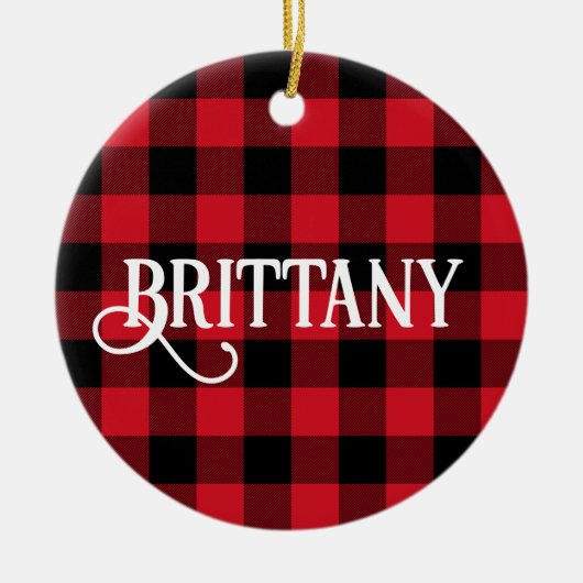 Bモノグラム文字バッファローチェック写真 セラミックオーナメント (正面)