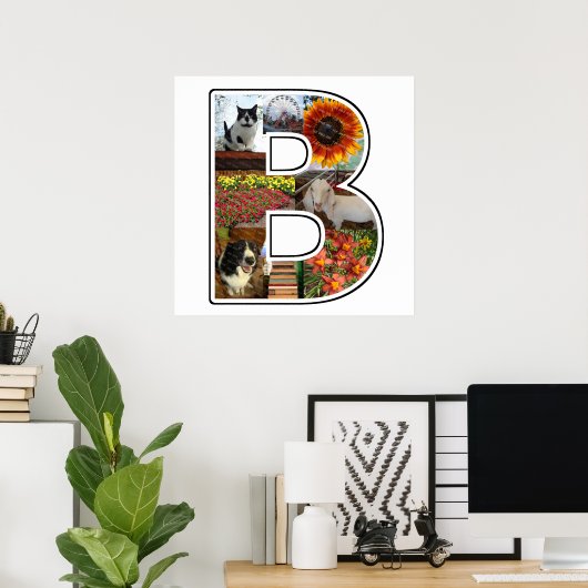 Bモノグラム独自の8カスタム枚フォトコラージュを作成 ポスター (ホームオフィス)