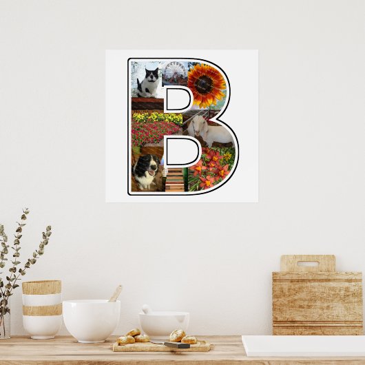 Bモノグラム独自の8カスタム枚フォトコラージュを作成 ポスター (キッチン)