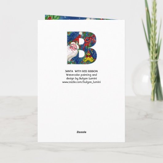 Bレター/赤いリボンモノグラム付きサンタクロース シーズンカード (裏面)