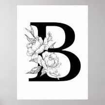B植物単図。牡丹を含むレターイニシャル
