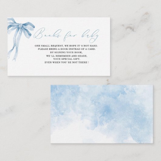 B用の水色ブルーボウのリボン赤ちゃんシャワーブック エンクロージャーカード (正面/裏面)