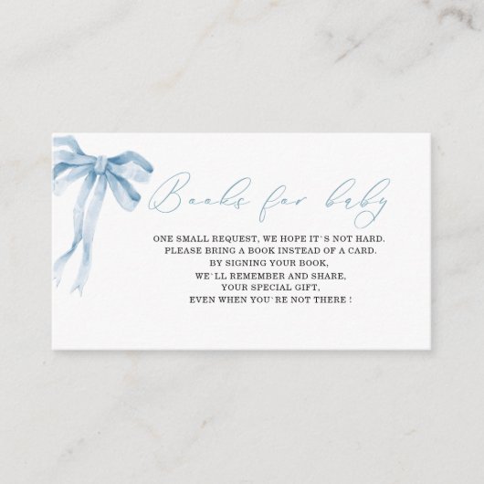 B用の水色ブルーボウのリボン赤ちゃんシャワーブック エンクロージャーカード (正面)