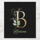 B素朴モノグラム緑の葉ユーカリ金ゴールド ワインラベル (シングルラベル)