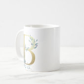 B金ゴールドイニシャルと青いフローラ コーヒーマグカップ (正面左)