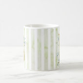 B金ゴールドイニシャルオン青と白のストライプ コーヒーマグカップ (中央)