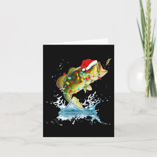 B魚釣りおもしろいサンタハットクリスマスパジャマフィッシャーム カード (正面)