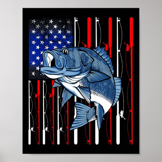 B魚釣りアメリカンフラッグ愛国的魚釣りフィッシャーマ ポスター (正面)