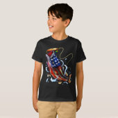 B魚釣りフィッシュアメリカンフラッグパパ父4番目 Tシャツ (正面フル)