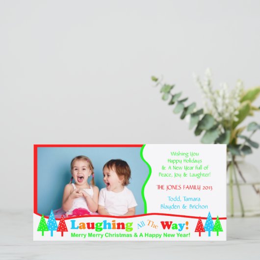 B1笑いすべての方法ホワイトクリスマスの写真テンプレート シーズンカード (スタンド正面)