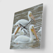 B16白いペリカンオンドロディー川 スクエア壁時計 (傾斜)