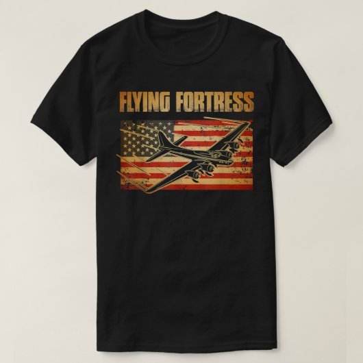 B17要塞飛んでいるアメリカ国旗の愛国者 Tシャツ (デザイン正面)