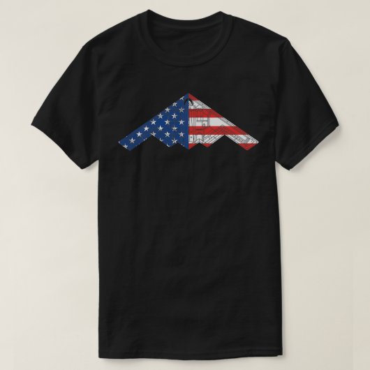 B2爆撃機ステルス航空機の模式米国国旗 Tシャツ (デザイン正面)