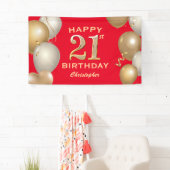 B21歳の誕生日パーティー赤と金ゴールドバルーン 横断幕 (インサイチュ)