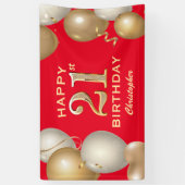 B21歳の誕生日パーティー赤と金ゴールドバルーン 横断幕 (縦)