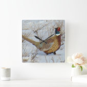 B22リングや輪首キジの雪 スクエア壁時計 (ホーム)