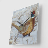 B22リングや輪首キジの雪 スクエア壁時計 (傾斜)