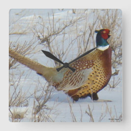 B22リングや輪首キジの雪 スクエア壁時計