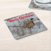 B23 Ring Necked Pheasant in Snow Coaster スクエアペーパーコースター (アングル)