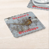 B23 Ring Necked Pheasant in Snow Coaster ペーパーコースター (アングル)