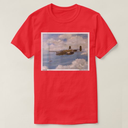 B25ミッチェル第2次世界大戦飛行機絵画軍隊ノベルティG Tシャツ (デザイン正面)