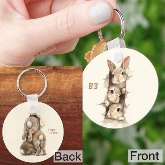 B3 Three Bunnies 3D Illusion キーホルダー