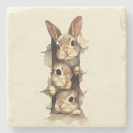 B3 Three Bunnies 3D Illusion  ストーンコースター