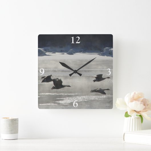 B47カナディアンゲーゼ凍ってい川 スクエア壁時計 (ホーム)