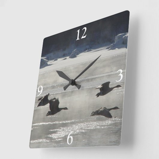 B47カナディアンゲーゼ凍ってい川 スクエア壁時計 (傾斜)
