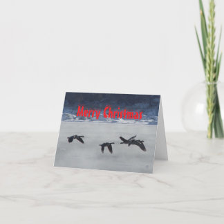 B48 Geese Over Frozen River Christmas Card サンキューカード