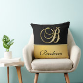 "B"エレガントモノグラム名パーソナライズされた黒金ゴールド クッション (椅子)