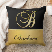 "B"エレガントモノグラム名パーソナライズされた黒金ゴールド クッション (ブランケット)