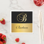 "B"エレガントモノグラム名パーソナライズされた黒金ゴールド スタンダードカクテルナプキン (インサイチュ)