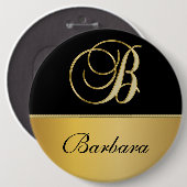 "B"エレガントモノグラム名パーソナライズされた黒金ゴールド 缶バッジ (正面&裏面)