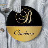 "B"エレガントモノグラム名パーソナライズされた黒金ゴールド 缶バッジ (インサイチュ)