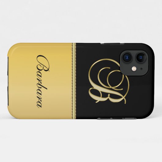 "B"エレガントモノグラム名パーソナライズされた黒金ゴールド Case-Mate iPhoneケース (裏面(横))