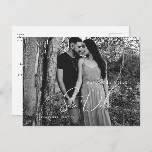 B/エレガントWカップル写真の保存日付 ポストカード (正面/裏面)
