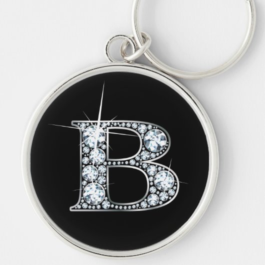 「B」ダイヤモンドキーチェきらきら光るーン キーホルダー (正面)