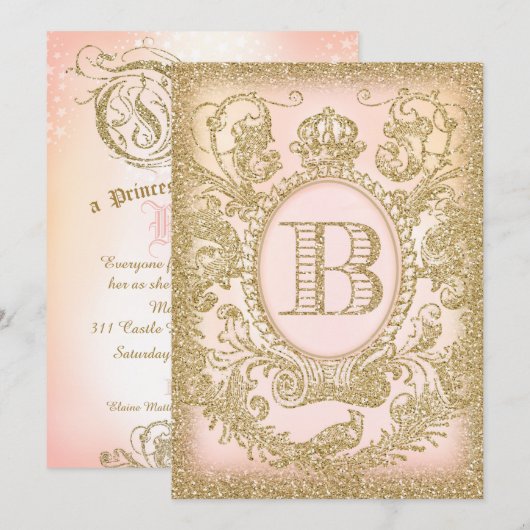 「B」ベビーシャワー 招待状 (正面/裏面)