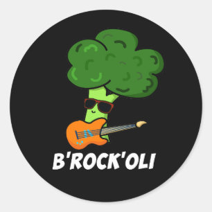 B – ロックオーリおもしろいロッカーブロッコリープンダークBG ラウンドシール