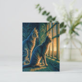 B.窓のそばの好奇心のある猫 ポストカード (スタンド正面)