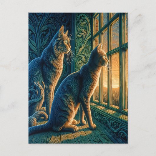 B.窓のそばの好奇心のある猫 ポストカード (正面)