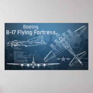 B-17要塞飛んでいる設計図 ポスター