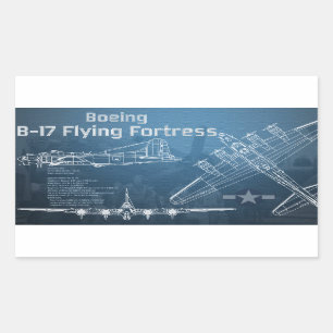 B-17要塞飛んでいる設計図 長方形シール