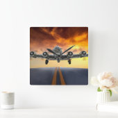 B-17要塞飛んでいる離陸 スクエア壁時計 (ホーム)