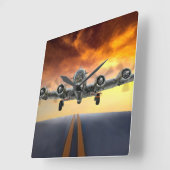 B-17要塞飛んでいる離陸 スクエア壁時計 (傾斜)