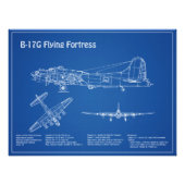 B-17要塞飛んでいる – 飛行機の設計図の計画AD フォトプリント (正面)